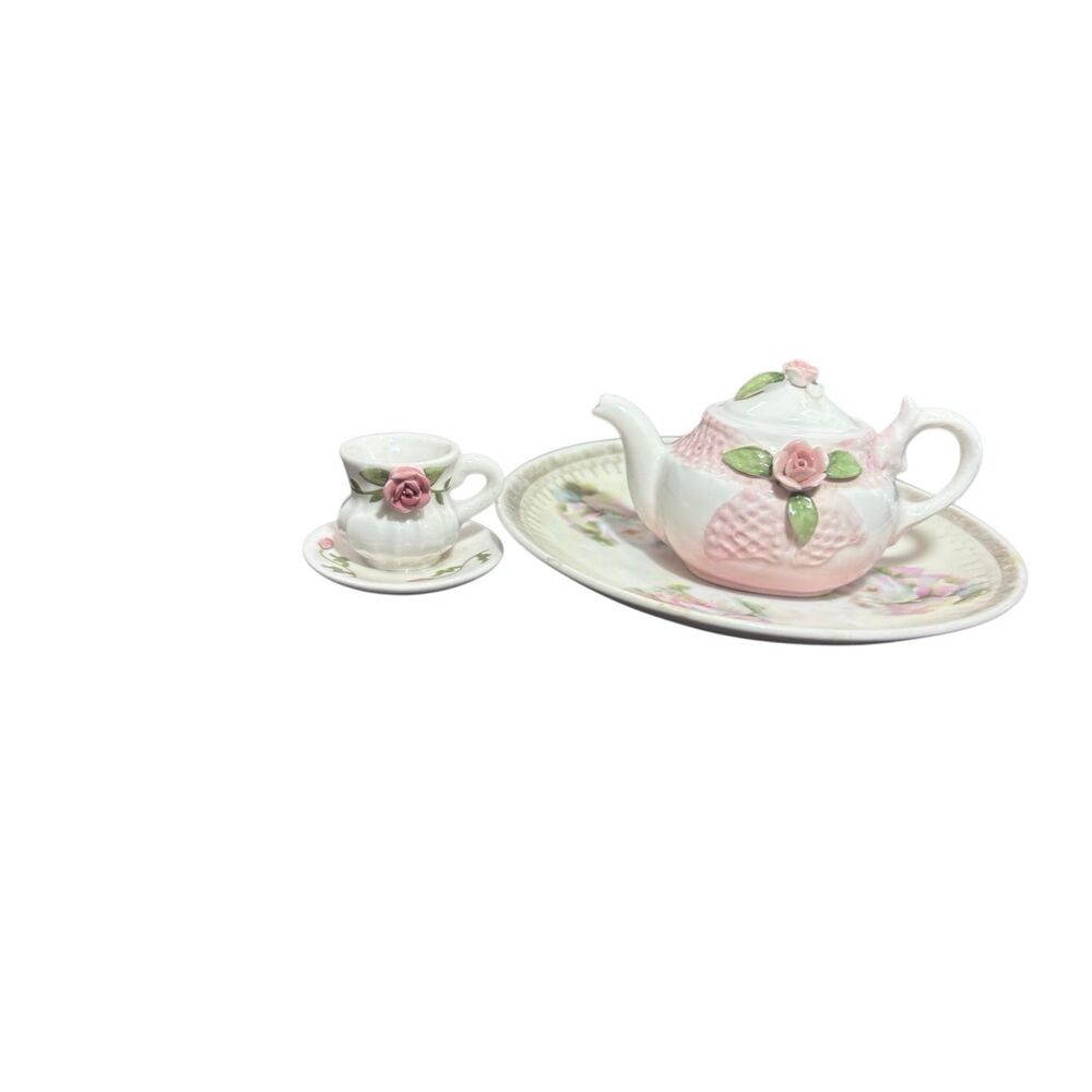 Bavaria Hand Painted Miniature Tea Set Pink Roses Porcelain - Picture 8 of 12